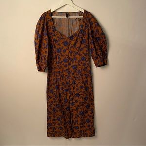 Zara floral brown and blue dress.